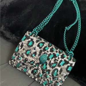 Kurt Geiger Green and Gray Shoulder Bag with Ornate Design